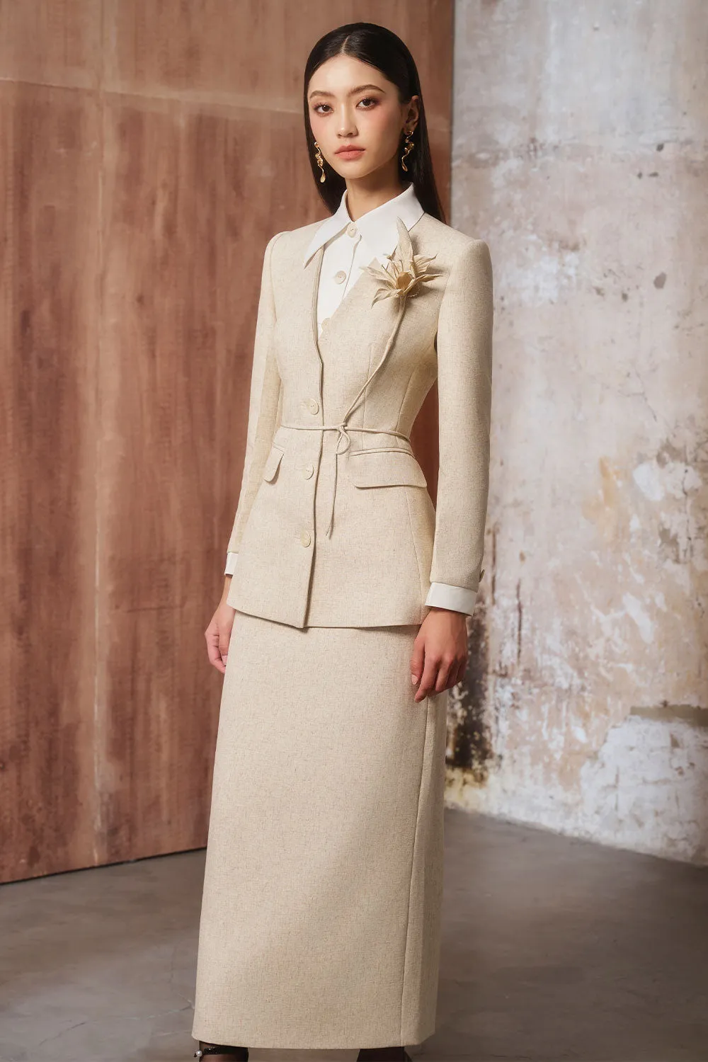 Monki Peplum V-Neck Linen Cotton Blazer