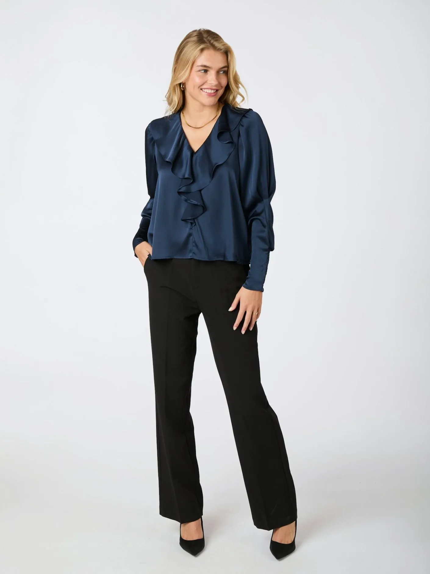 NEO NOIR SANDIE SATEEN BLOUSE - NAVY