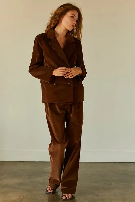 Pierre Corduroy Double Breasted Blazer CHOCO BROWN