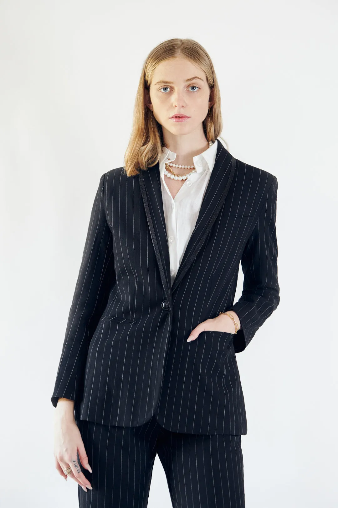 Power Woman- Black/White Pinstripes Blazer/Suit