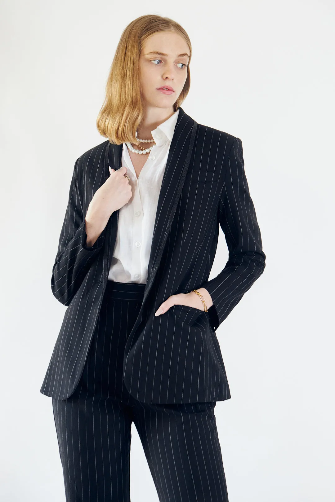 Power Woman- Black/White Pinstripes Blazer/Suit