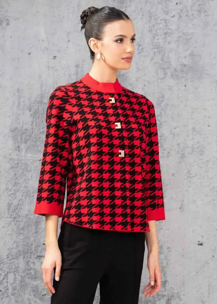 Red & Black Houndstooth Cardigan. Style ALSA44182