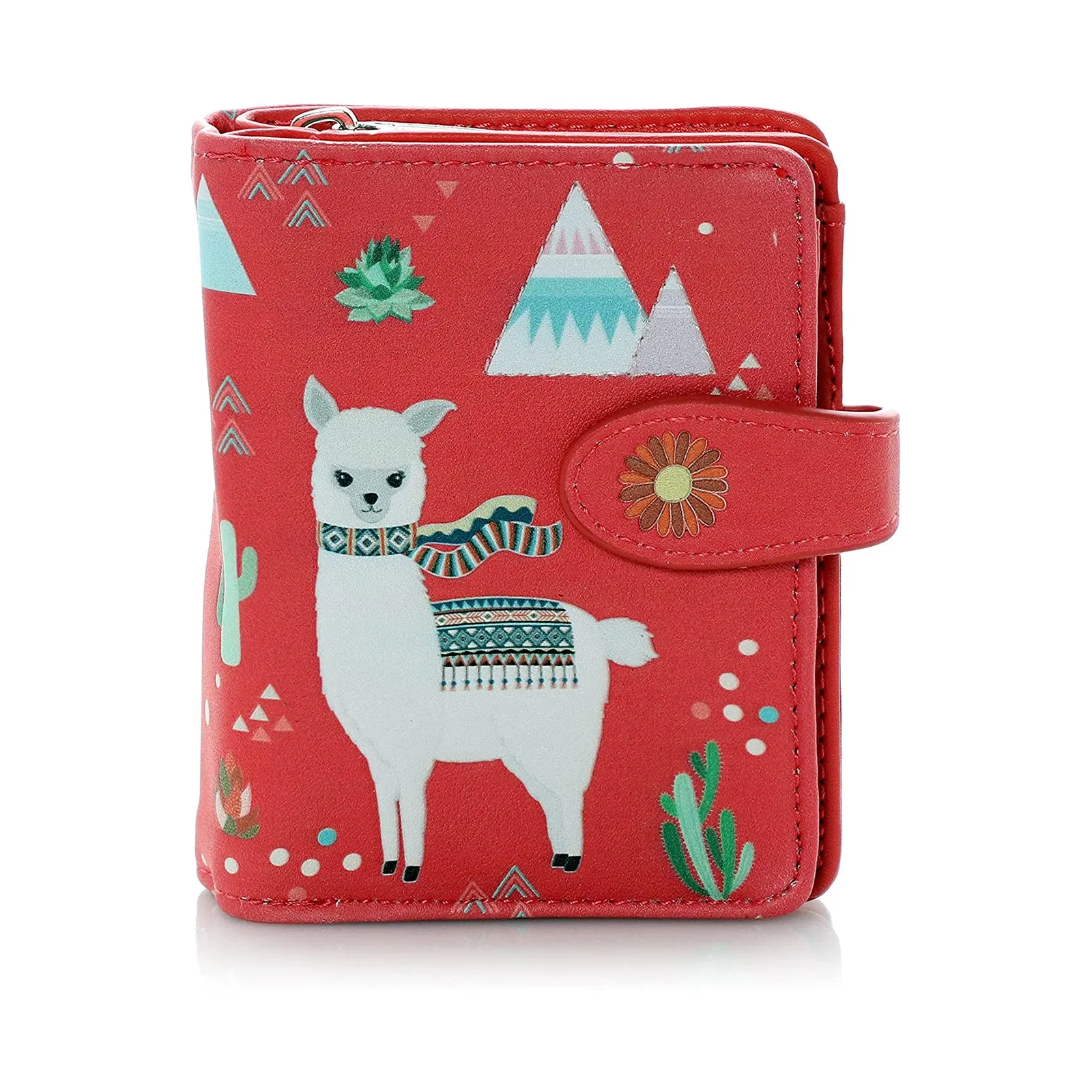 Shagwear Llama Pattern Small Salmon Zipper Wallet
