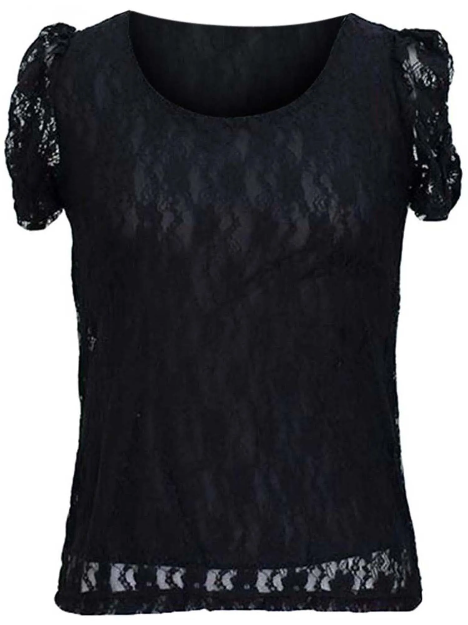Short Sleeve Lace Blouse With Scoop Neckline