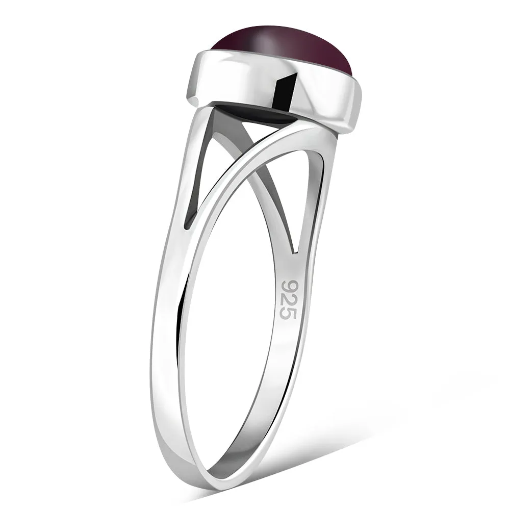 Simple Garnet Stone Sterling Silver Ring