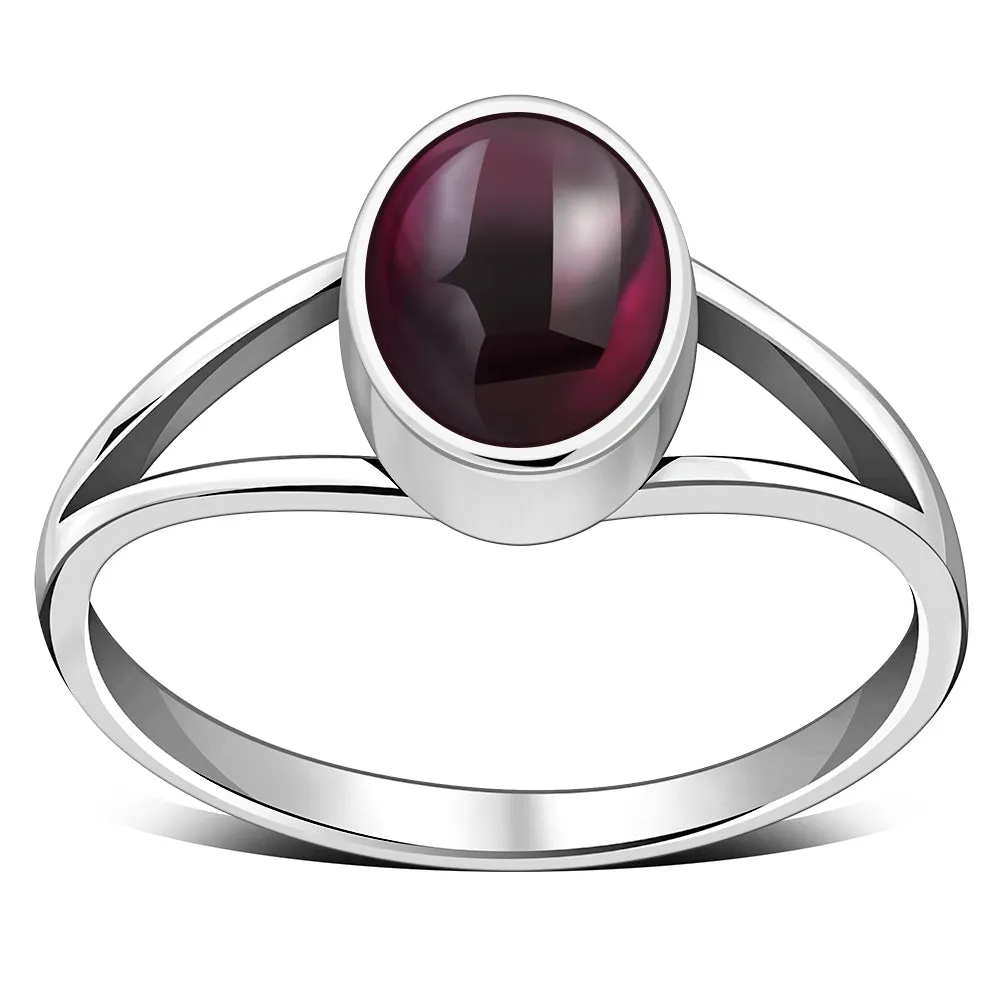 Simple Garnet Stone Sterling Silver Ring