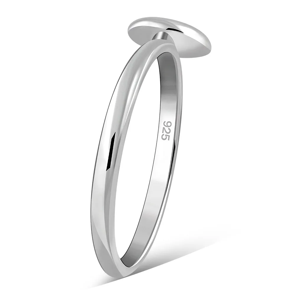 Simple Round Amethyst Stone cab Silver Ring