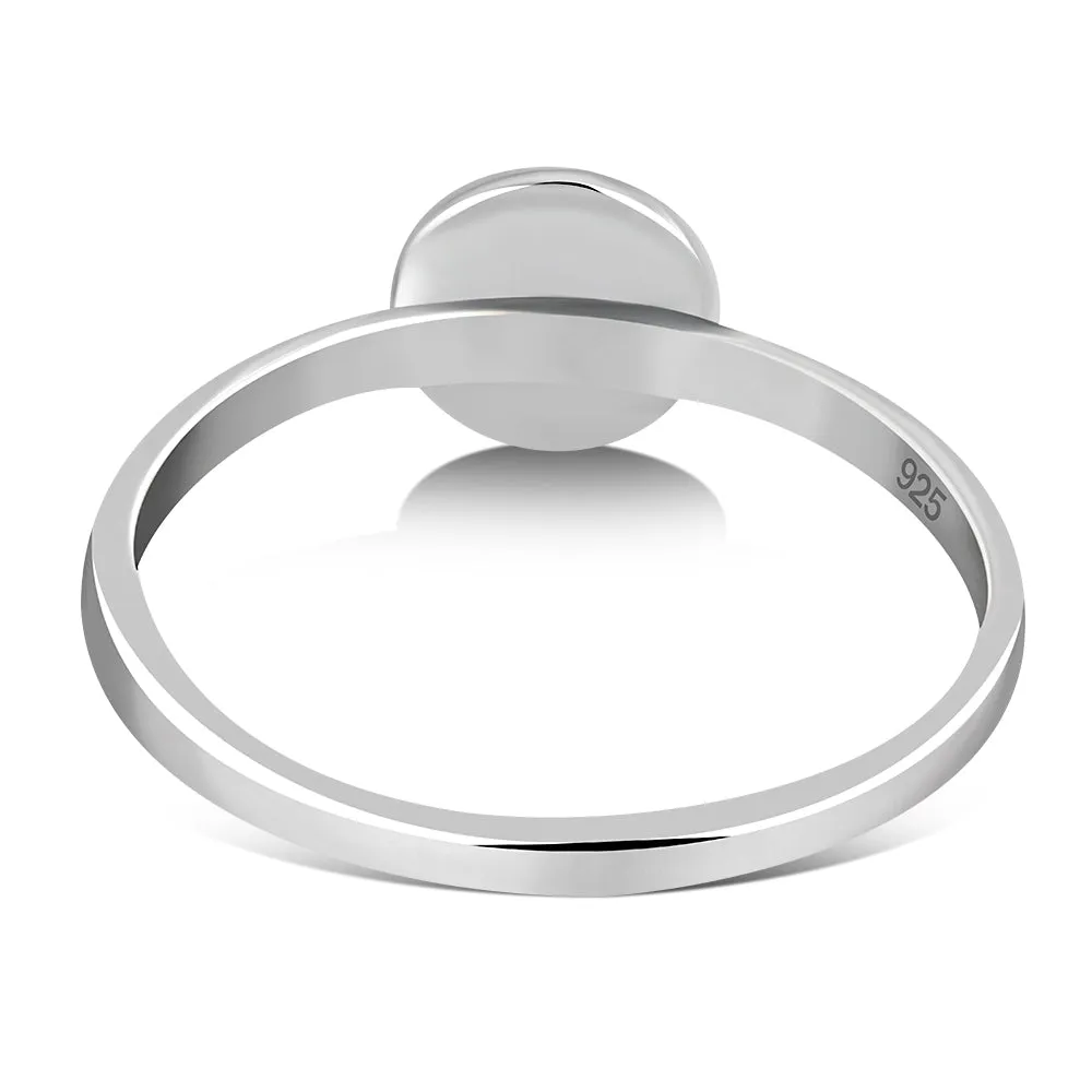 Simple Round Amethyst Stone cab Silver Ring