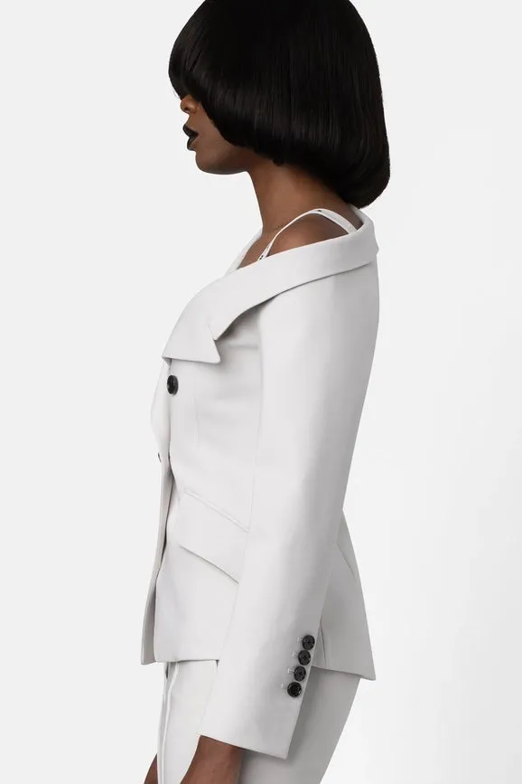 Super Matte Jersey Off One Shoulder Blazer - Bone