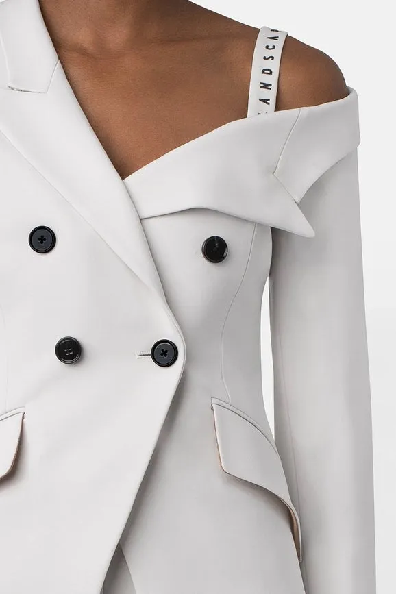 Super Matte Jersey Off One Shoulder Blazer - Bone