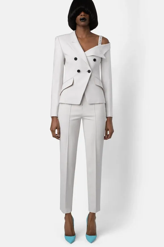 Super Matte Jersey Off One Shoulder Blazer - Bone