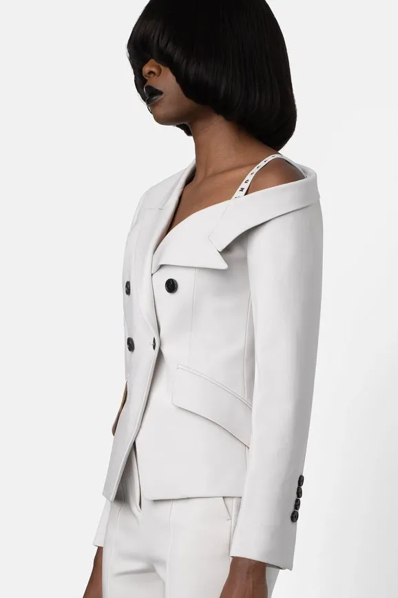 Super Matte Jersey Off One Shoulder Blazer - Bone