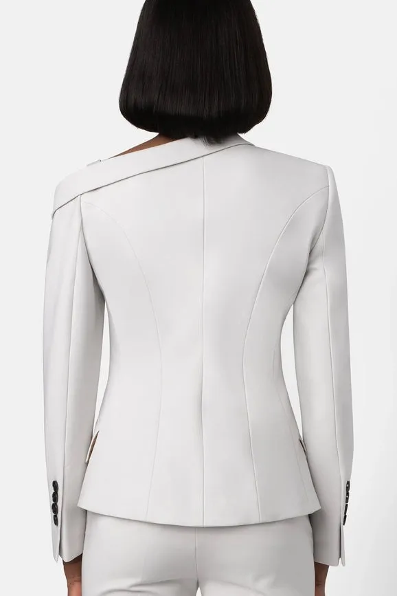 Super Matte Jersey Off One Shoulder Blazer - Bone