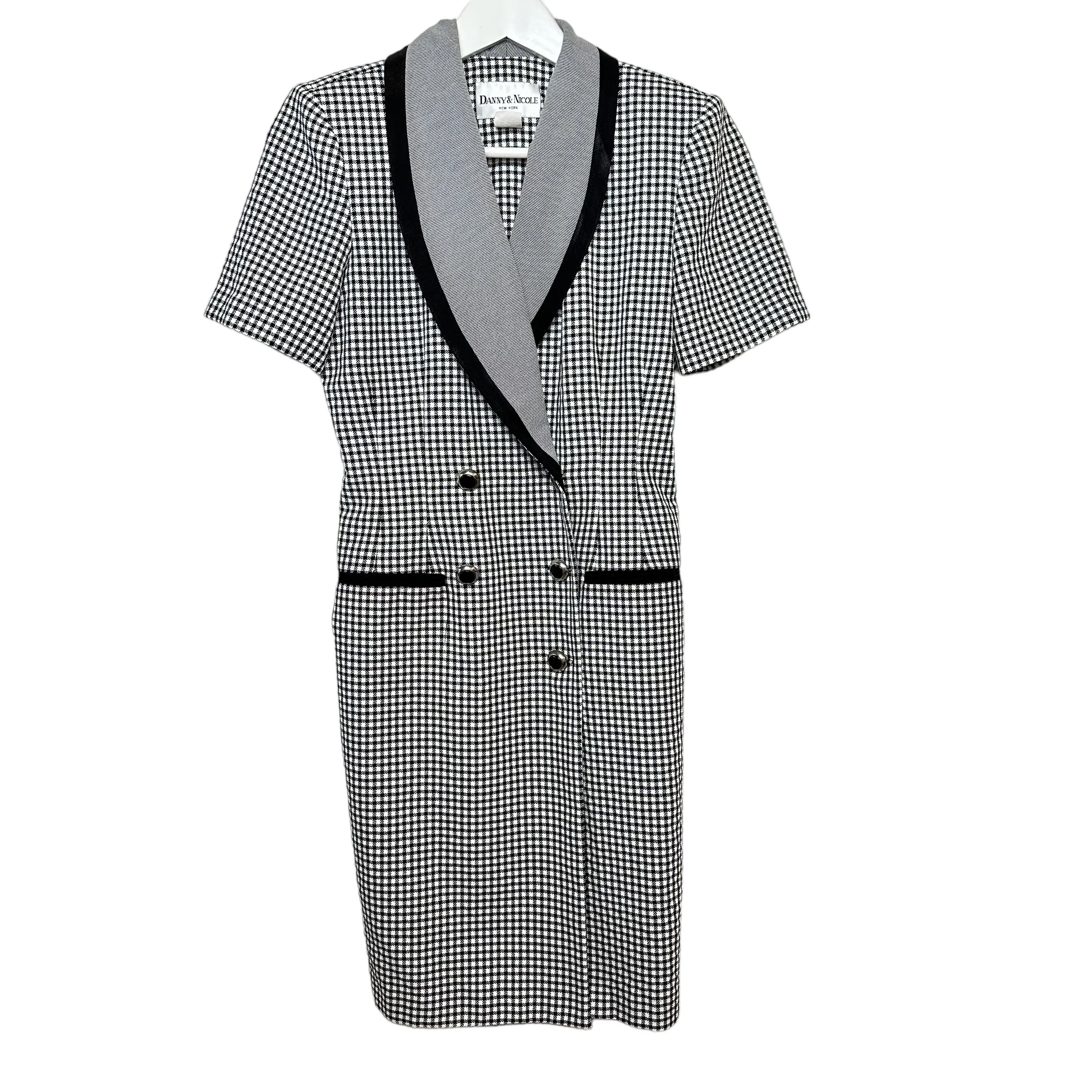 Vintage 80s Danny and Nicole Blazer Dress Black White Gingham 4P Made in the USA